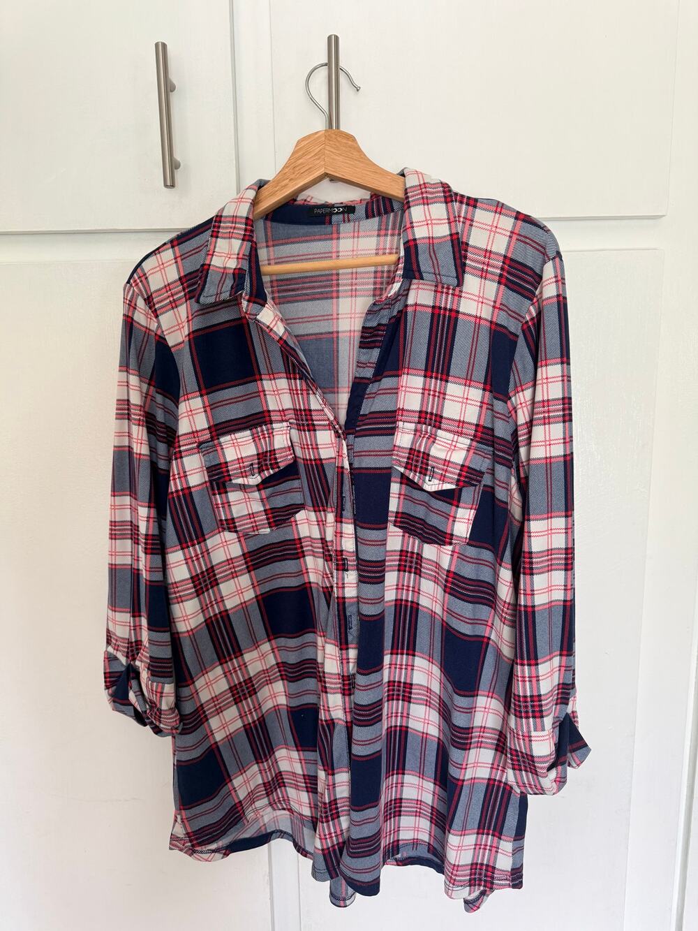 Papermoon Plaid Flannel Button Down Shirt Women's SIZE 1X Long Sleeve